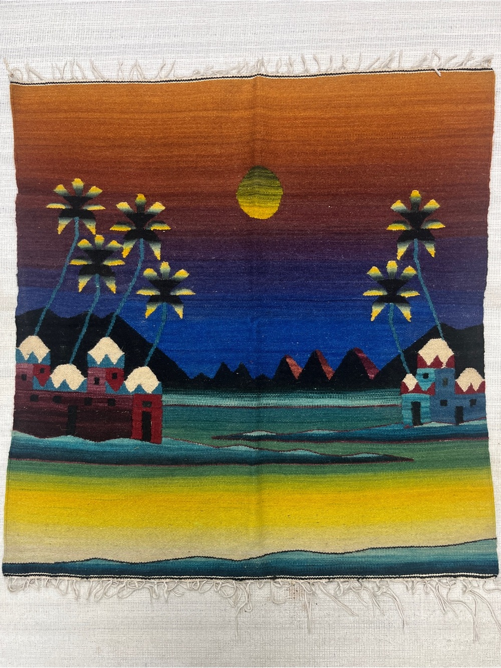 Handwoven Home Wall Decor Tapestry in Blue, Red, Cream 38x42”